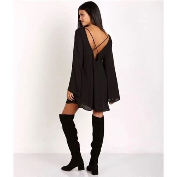 Show Me Your Mumu women small Black Joni mini Flow Dress boho long sleeve lined - Picture 2 of 7